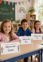 Vorschau - Arbeitsblätter - Namensschilder Einschulung | Klasse 1 Schulanfang | Kennenlerntag 1 Schultag Einschulung | PDF & Canva-Link - Seite 1