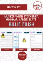 Vorschau - Arbeitsblätter - Musiker/innen aus den 2020ern: Billie Eilish - Deckblatt