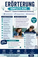 Vorschau - Unterrichtsreihen - Erörterung: Komplette Reihe, Klasse 8 | 10 Stunden lineare dialektische Erörterung | BGE-Methode, Argumenttypen | 3 Klassenarbeiten mit Bewertungsbogen und Musterlösungen | sofort einsetzbar | Deutsch Gymnasium Realschule alle Bundesländer - Deckblatt