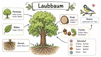 Vorschau - Arbeitsblätter - AB mit Fragen zum Thema "Laubbaum" + Lösungsblatt + Infografik - Seite 1
