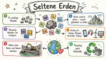 Vorschau - Arbeitsblätter - AB mit Fragen zum Thema "Seltene Erden" + Lösungsblatt + Mindmap + Infografik - Seite 1