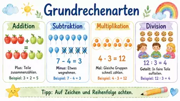 Vorschau - Arbeitsblätter - Arbeitsblatt "Grundrechenarten" + Onlineübung & MP3 + Infografik - Seite 1