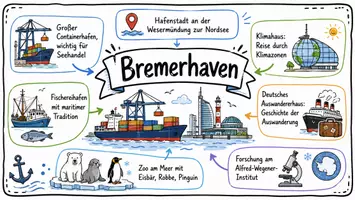 Vorschau - Arbeitsblätter - AB mit Fragen zum Thema "Bremerhaven" + Lösungsblatt + Infografik - Seite 1