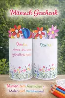 Vorschau - Mal- und Bastelvorlagen - Abschiedsgeschenk, Duplo Banderole Danke sagen mit Wunschblumen - Deckblatt