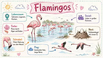 Vorschau - Arbeitsblätter - Arbeitsblätter zum Thema "Flamingos" + Lösung & MP3 + Mindmap + Infografik - Seite 1