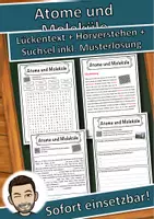 Vorschau - Unterrichtsreihen - Atome und Moleküle Lückentext mit Wortspeicher Hörverstehen und Suchsel - Deckblatt