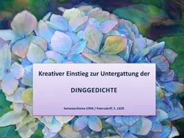 Vorschau - Arbeitsblätter - Zentralabitur Deutsch (LYRIK): Einstieg zum Dinggedicht - Deckblatt