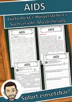Vorschau - Unterrichtsreihen - AIDS Lückentext mit Wortspeicher Hörverstehen und Suchsel - Deckblatt