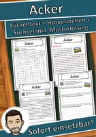 Vorschau - Unterrichtsreihen - Acker Lückentext mit Wortspeicher Hörverstehen und Suchsel - Deckblatt