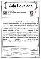 Vorschau - Unterrichtsreihen - Ada Lovelace Lückentext mit Wortspeicher Hörverstehen und Suchsel - Seite 1