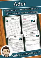 Vorschau - Unterrichtsreihen - Ader Lückentext mit Wortspeicher Hörverstehen und Suchsel - Deckblatt