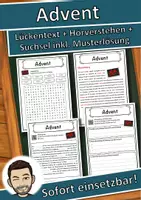 Vorschau - Unterrichtsreihen - Advent Lückentext mit Wortspeicher Hörverstehen und Suchsel - Deckblatt