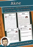 Vorschau - Unterrichtsreihen - Akne Lückentext mit Wortspeicher Hörverstehen und Suchsel - Deckblatt