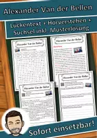 Vorschau - Unterrichtsreihen - Alexander Van der Bellen Lückentext mit Wortspeicher Hörverstehen und Suchsel - Deckblatt