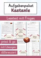 Vorschau - Arbeitsblätter - Kastanie Lesetext einfach verständlich mit Aufgaben + Lösungen und Wortspeicher Leseverstehen - Deckblatt