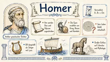 Vorschau - Arbeitsblätter - AB mit Fragen zum Thema "Homer" + Lösungsblatt + Infografik - Seite 1