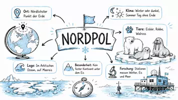 Vorschau - Arbeitsblätter - AB mit Fragen zum Thema "Nordpol" + Lösungsblatt + Infografik - Seite 1