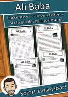 Vorschau - Unterrichtsreihen - Ali Baba Lückentext mit Wortspeicher Hörverstehen und Suchsel - Deckblatt