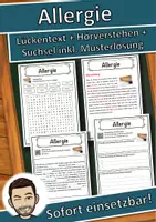 Vorschau - Unterrichtsreihen - Allergie Lückentext mit Wortspeicher Hörverstehen und Suchsel - Deckblatt