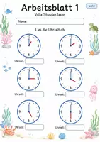 Vorschau - Arbeitsblätter - Uhr lesen Klasse 2 | Mathematik Klasse 2 | 7 Arbeitsblätter als PDF - Seite 1