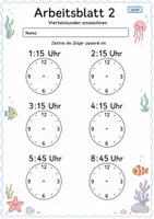 Vorschau - Arbeitsblätter - Uhrzeit Viertelstunden | Mathematik Klasse 2 | 7 Arbeitsblätter als PDF - Seite 2