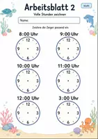 Vorschau - Arbeitsblätter - Uhrzeiten eintragen | Mathematik Klasse 2 | 7 Arbeitsblätter als PDF - Seite 2