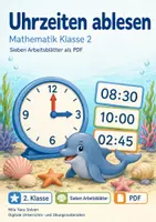 Vorschau - Arbeitsblätter - Uhrzeiten ablesen | Mathematik Klasse 2 | 7 Arbeitsblätter als PDF - Deckblatt