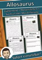 Vorschau - Unterrichtsreihen - Allosaurus Lückentext mit Wortspeicher Hörverstehen und Suchsel - Deckblatt