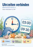 Vorschau - Arbeitsblätter - Uhrzeiten verbinden | Mathematik Klasse 2 | 7 Arbeitsblätter als PDF - Deckblatt