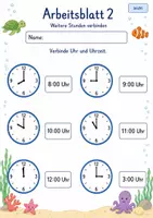 Vorschau - Arbeitsblätter - Uhrzeiten verbinden | Mathematik Klasse 2 | 7 Arbeitsblätter als PDF - Seite 2