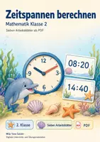 Vorschau - Arbeitsblätter - Zeitspannen berechnen | Mathematik Klasse 2 | 7 Arbeitsblätter als PDF - Deckblatt