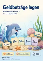 Vorschau - Arbeitsblätter - Geldbeträge legen | Mathematik Klasse 2 | 7 Arbeitsblätter als PDF - Deckblatt