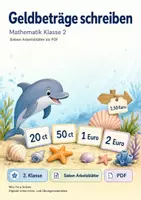 Vorschau - Arbeitsblätter - Geldbeträge schreiben | Mathematik Klasse 2 | 7 Arbeitsblätter als PDF - Deckblatt
