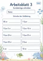 Vorschau - Arbeitsblätter - Geldbeträge schreiben | Mathematik Klasse 2 | 7 Arbeitsblätter als PDF - Seite 3