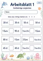 Vorschau - Arbeitsblätter - Geldbeträge vergleichen | Mathematik Klasse 2 | 7 Arbeitsblätter als PDF - Seite 1
