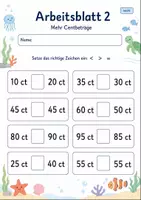 Vorschau - Arbeitsblätter - Geldbeträge vergleichen | Mathematik Klasse 2 | 7 Arbeitsblätter als PDF - Seite 2