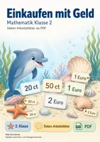 Vorschau - Arbeitsblätter - Einkaufen mit Geld | Mathematik Klasse 2 | 7 Arbeitsblätter als PDF - Deckblatt
