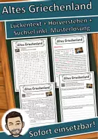 Vorschau - Unterrichtsreihen - Altes Griechenland Lückentext mit Wortspeicher Hörverstehen und Suchsel - Deckblatt