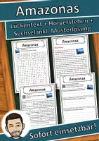 Vorschau - Unterrichtsreihen - Amazonas Lückentext mit Wortspeicher Hörverstehen und Suchsel - Deckblatt
