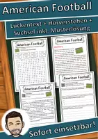 Vorschau - Unterrichtsreihen - American Football Lückentext mit Wortspeicher Hörverstehen und Suchsel - Deckblatt