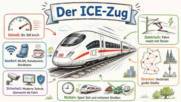 Vorschau - Arbeitsblätter - AB mit Fragen zum Thema "Der ICE-Zug" + Lösungsblatt + Infografik - Seite 1