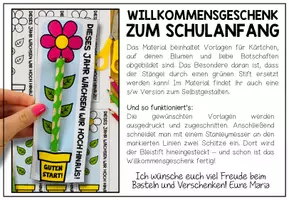 Vorschau - Mal- und Bastelvorlagen - Willkommensgruß / Willkommensgeschenk für den Schulanfang - Blumen (für Stifte) - Seite 1