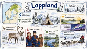 Vorschau - Arbeitsblätter - AB mit Fragen zum Thema "Lappland" + Lösungsblatt + Infografik - Seite 1
