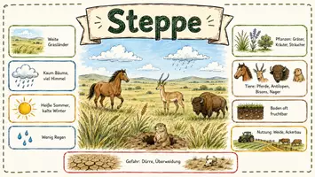 Vorschau - Arbeitsblätter - AB mit Fragen zum Thema "Steppe" + Lösungsblatt + Infografik - Seite 1