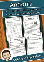 Vorschau - Unterrichtsreihen - Andorra Lückentext mit Wortspeicher Hörverstehen und Suchsel - Deckblatt