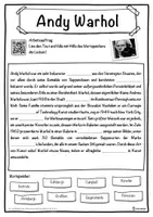Vorschau - Unterrichtsreihen - Andy Warhol Lückentext mit Wortspeicher Hörverstehen und Suchsel - Seite 1