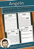 Vorschau - Unterrichtsreihen - Angeln Lückentext mit Wortspeicher Hörverstehen und Suchsel - Deckblatt