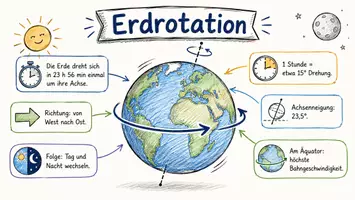 Vorschau - Arbeitsblätter - Arbeitsblatt "Erdrotation" + interaktive Lösung & MP3 + Mindmap + Infografik - Seite 1