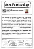 Vorschau - Unterrichtsreihen - Anna Politkowskaja Lückentext mit Wortspeicher Hörverstehen und Suchsel - Seite 1