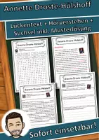 Vorschau - Unterrichtsreihen - Annette Droste-Hülshoff Lückentext mit Wortspeicher Hörverstehen und Suchsel - Deckblatt